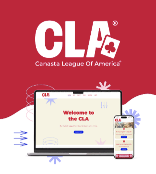 The Canasta League of America website, shown on desktop and mobile